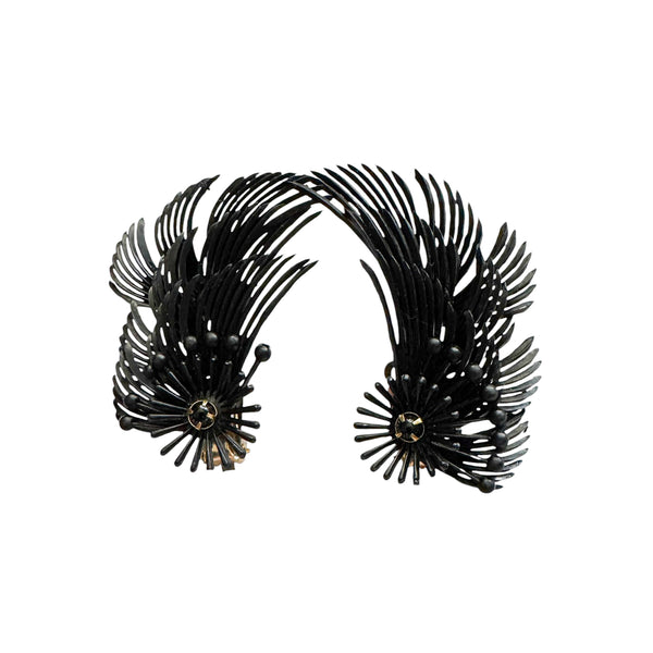 Vintage Bakelite & Swarovski Crystal Feather Wing Clip-On Earrings — 1950s