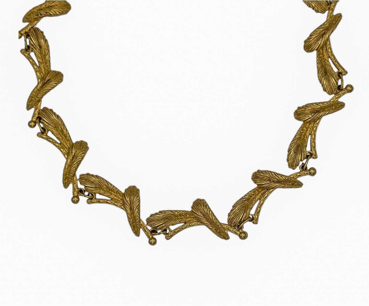 Vintage Altın Kaplama Tüy Desenli Kolye