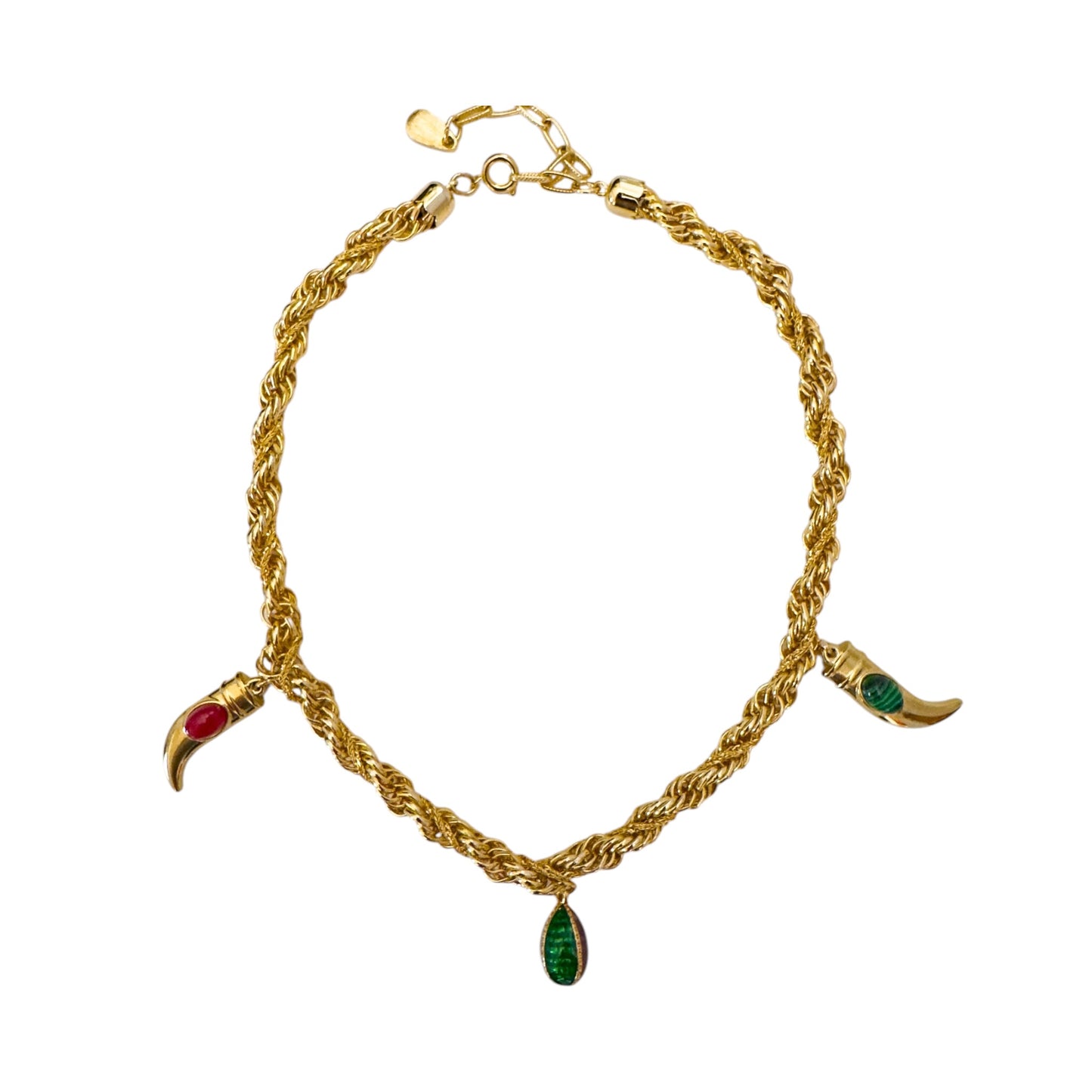 Vintage Triple Gold Chain Necklace with Joan Rivers Egg & Horn Charms — 1980s