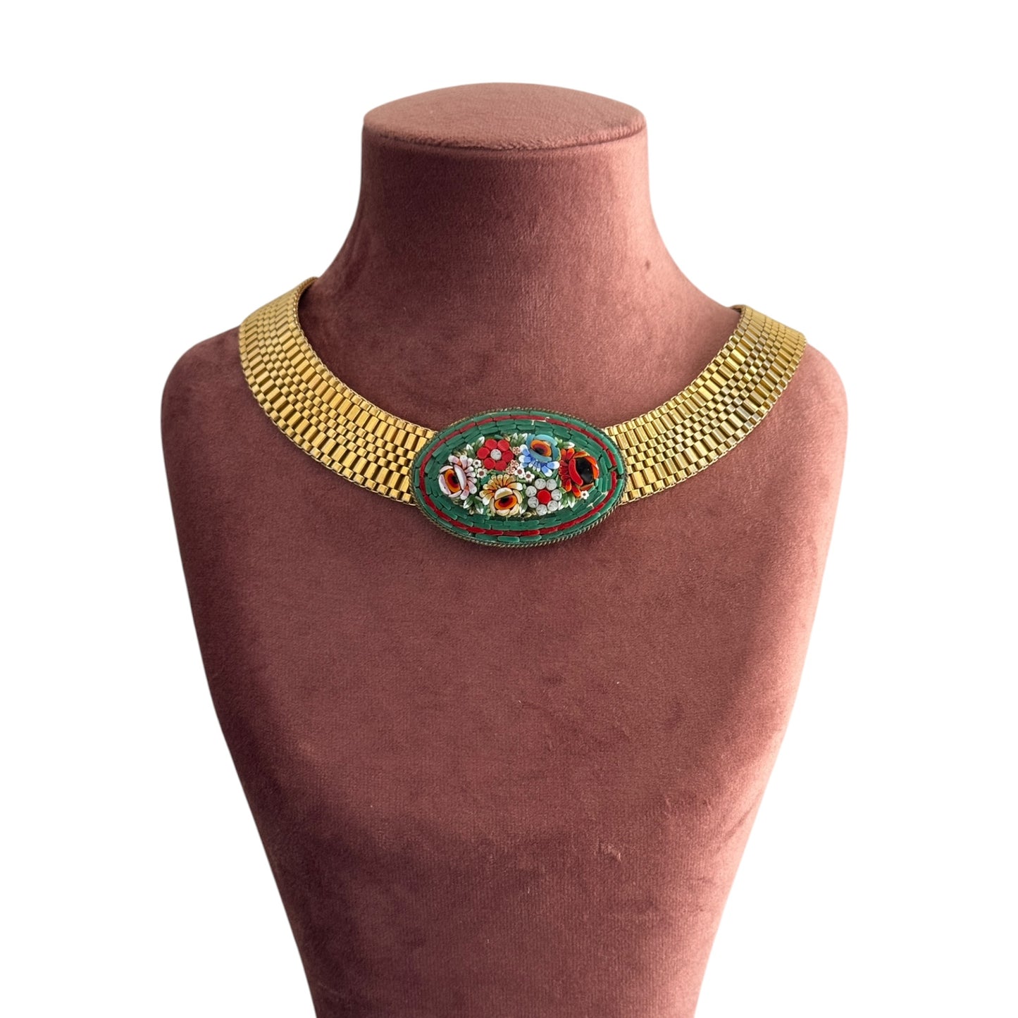 Vintage İtalyan Mikromozaik Broş Kolye Uçlu Choker Kolye — 1950'ler
