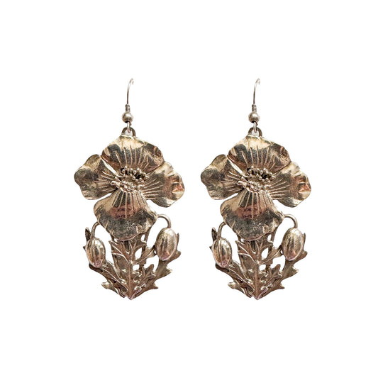 Vintage MASJ Signed Pewter Poppy Stem Earrings — 1980s–1990s