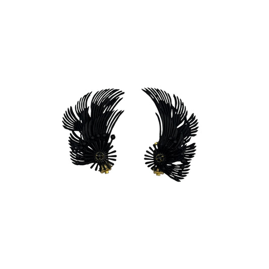Vintage Bakelite & Swarovski Crystal Feather Wing Clip-On Earrings — 1950s