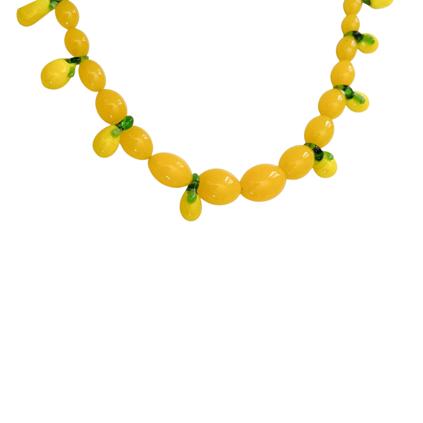 Antique Yellow Glass Bead Necklace with Lemon Charms & Mano Cornuto Clasp — 1950’s