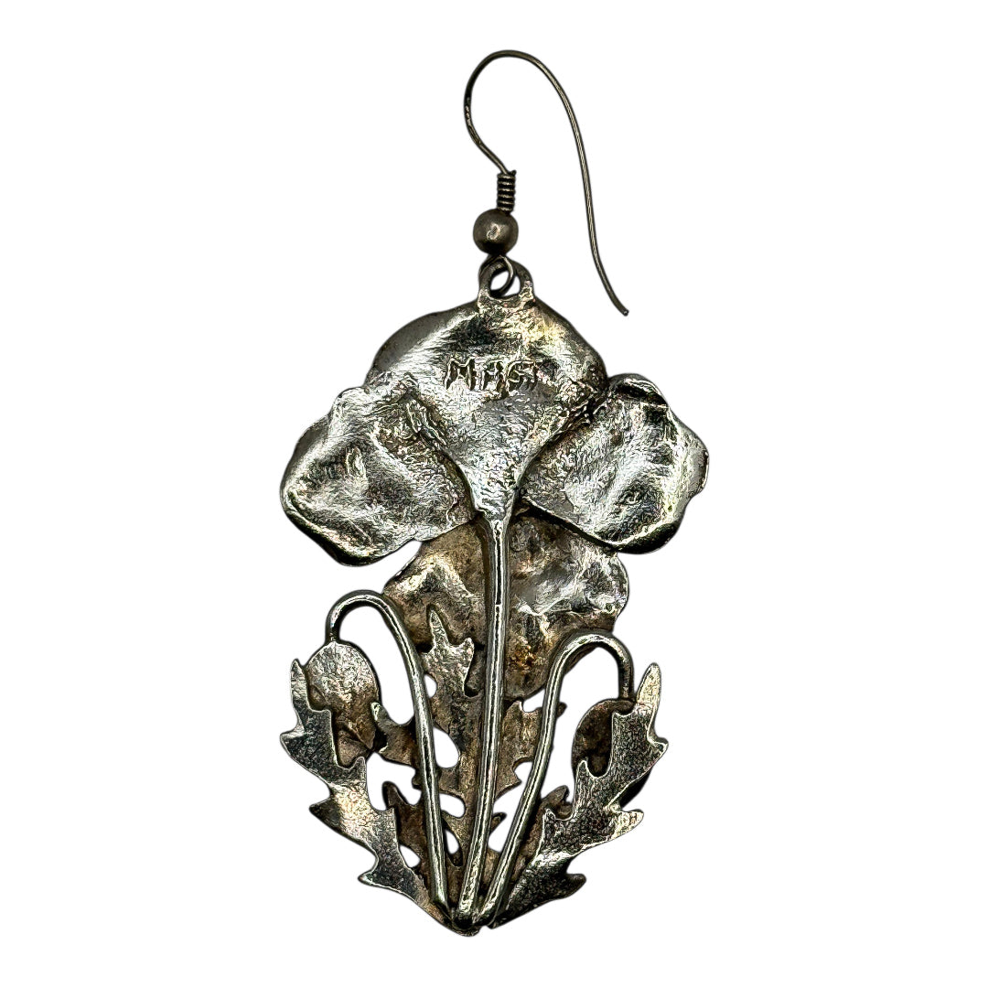 Vintage MASJ Gümüş Kaplama Gelincik Çiçeği Küpeler