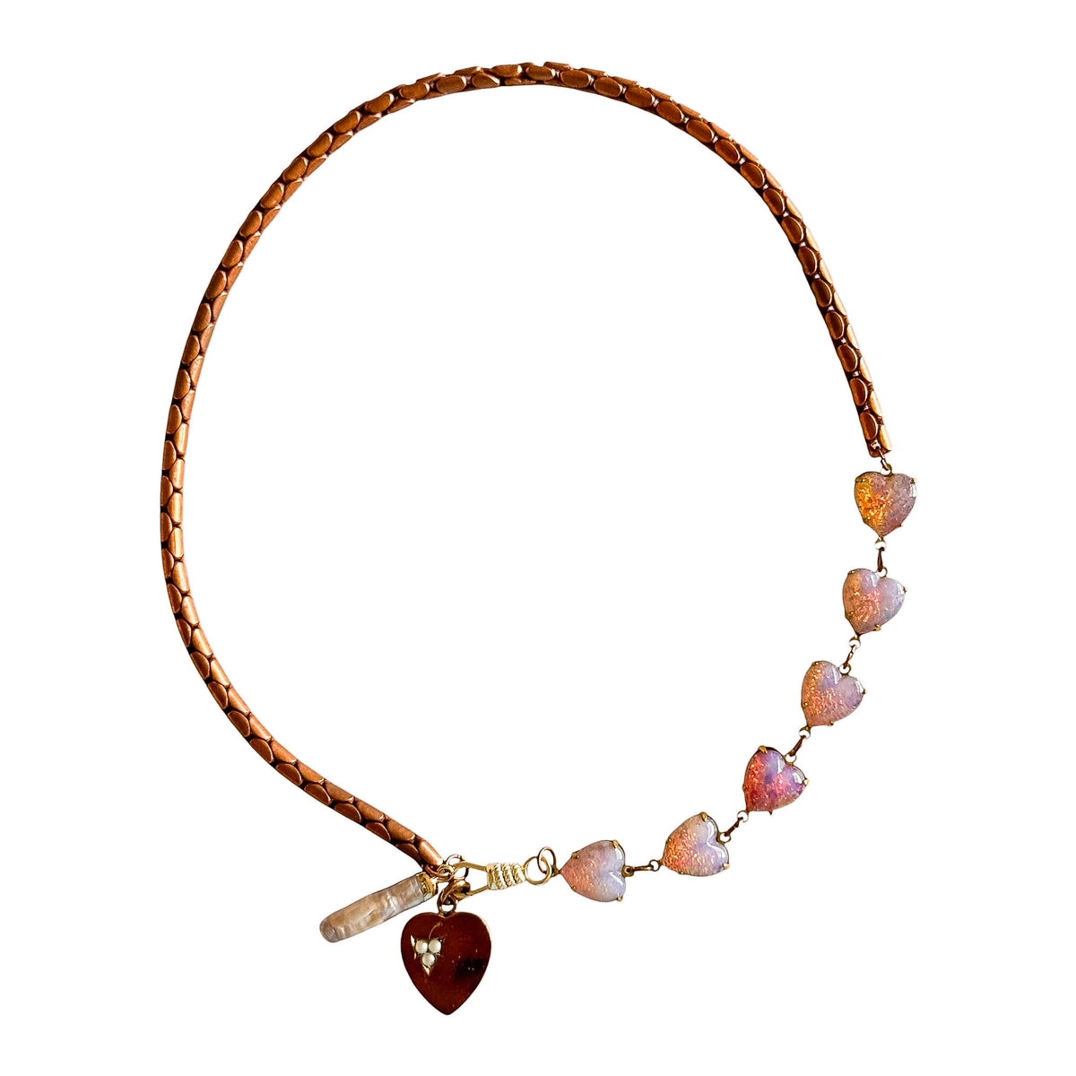 Victorian Seed Pearl Locket Rambling Rose Necklace – 1950s & 1980s