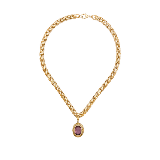 vintage chunky chain necklace amethyst glass pendant gold