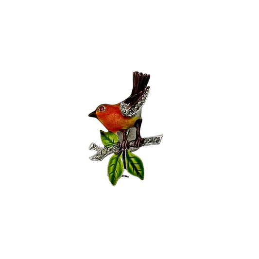 vintage marcasite robin brooch silver tone bird 1950s