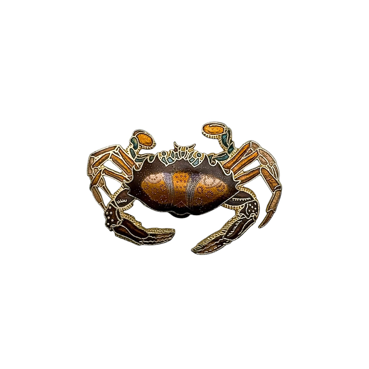 Vintage Cloisonné Crab Brooch — 1970s–1980s