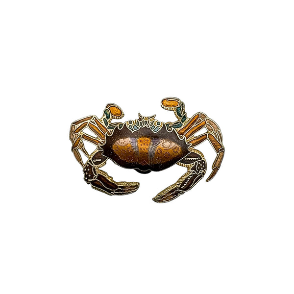 Vintage Cloisonné Crab Brooch — 1970s–1980s