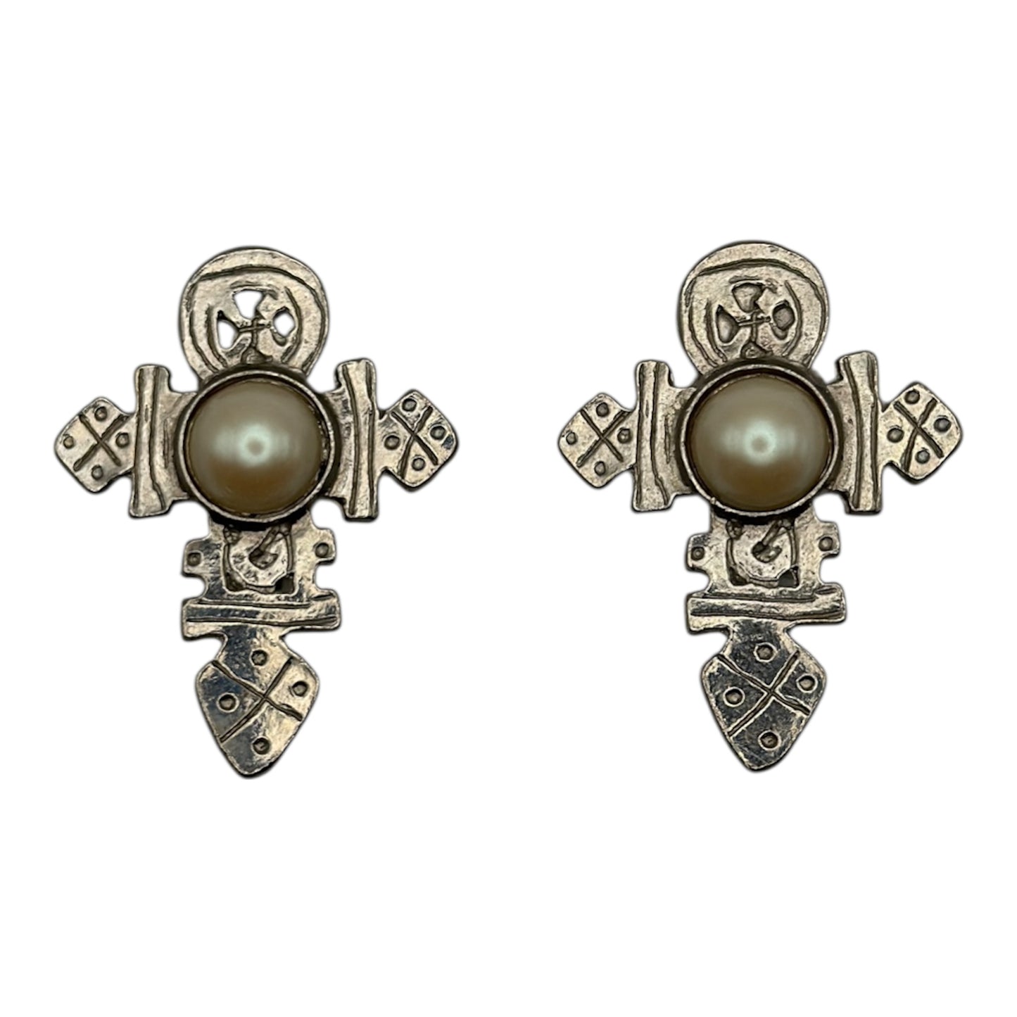 pearl detail cross earrings vintage jewelry