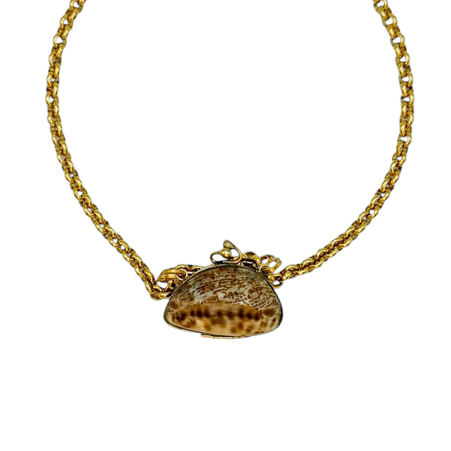 vintage rolo chain necklace seashell bag pendant