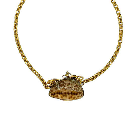 vintage rolo chain necklace seashell bag pendant