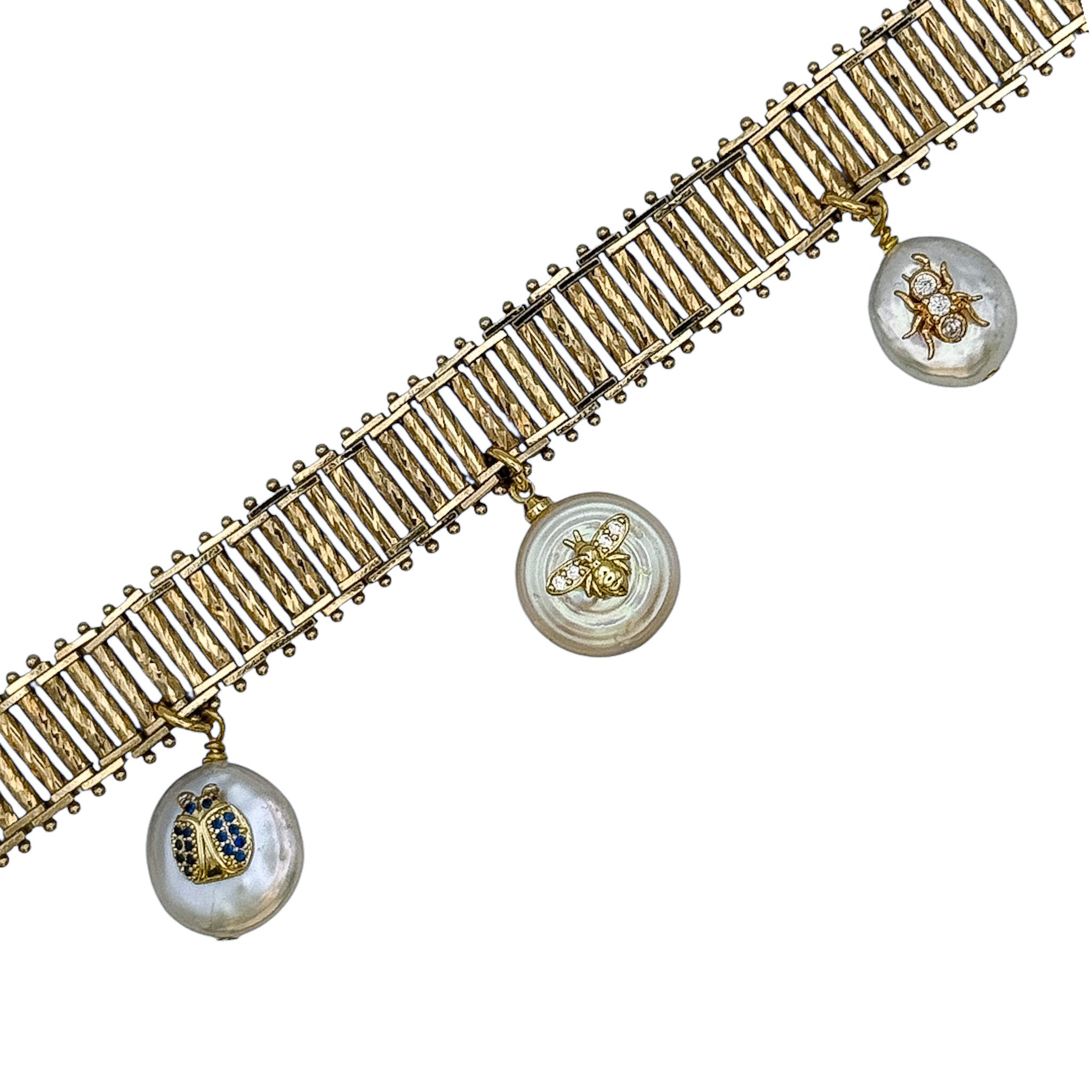 Vintage Rolled Gold Bar Stili İnci Charmlı Bileklik