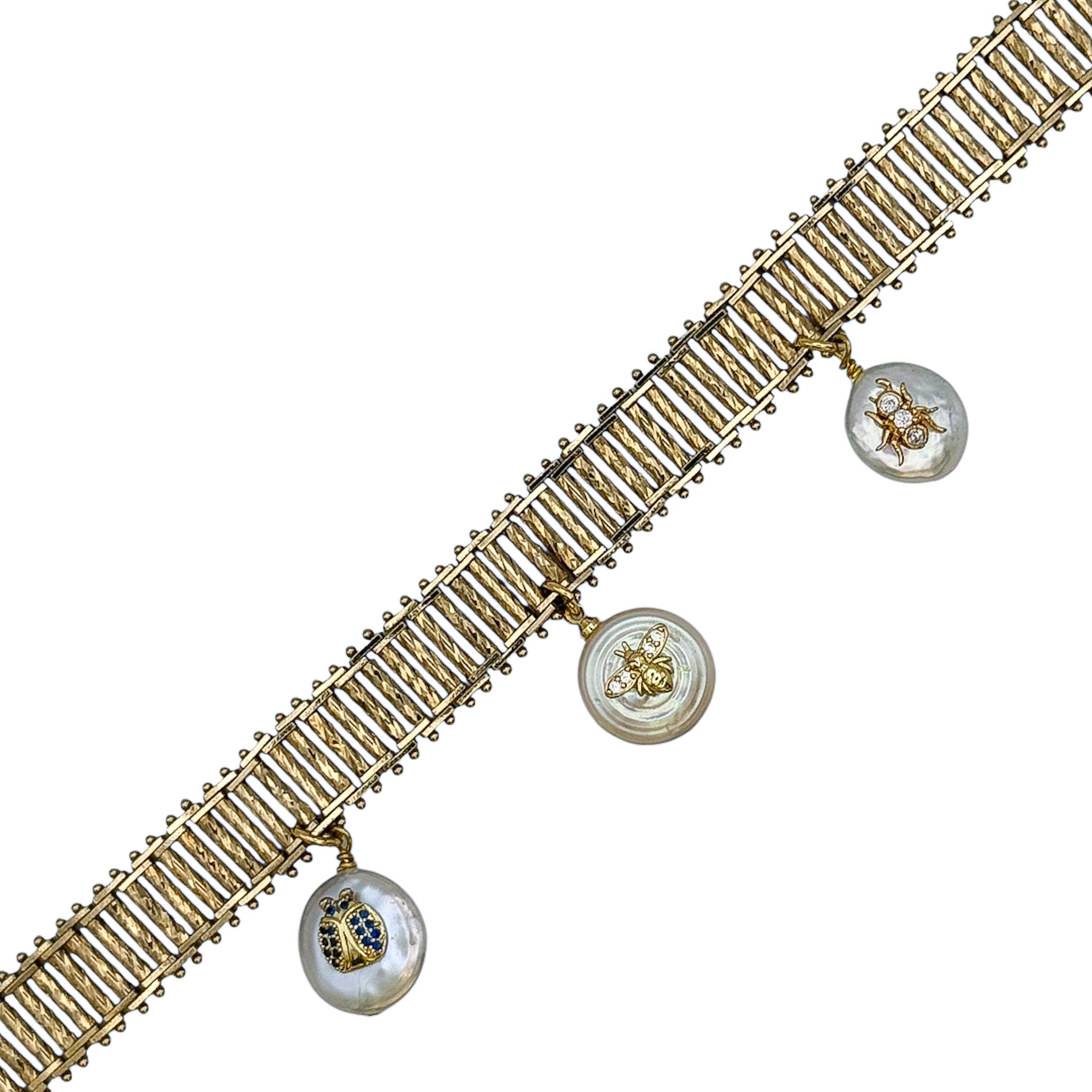 Vintage Rolled Gold Bar Stili İnci Charmlı Bileklik