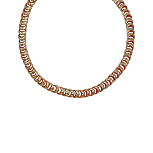 Vintage Red Enamel & Gold Chain Choker Necklace — 1980s