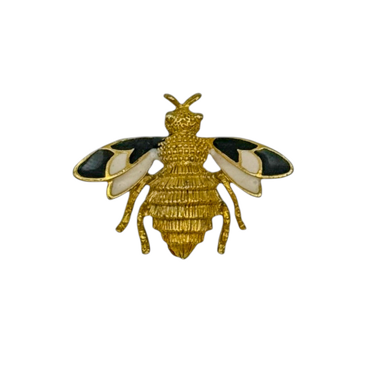 Vintage Gold-Plated Enamel Bee Brooch — 1980s