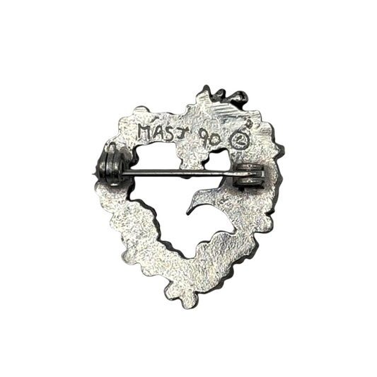 MASJ Vintage Pewter Hummingbird & Heart Brooch — 1990s