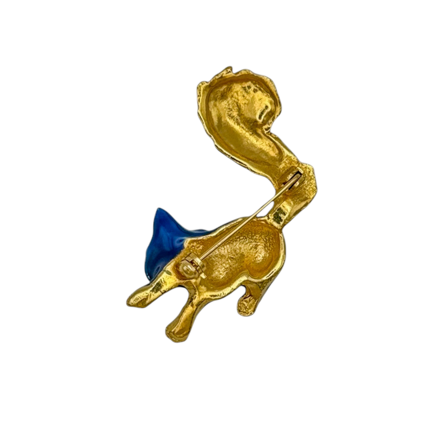 Vintage Gold-Plated Blue Enamel Squirrel Brooch — 1980s
