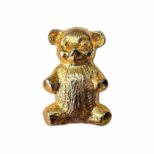 Vintage Gold-Plated Textured Bear Brooch — 1980s