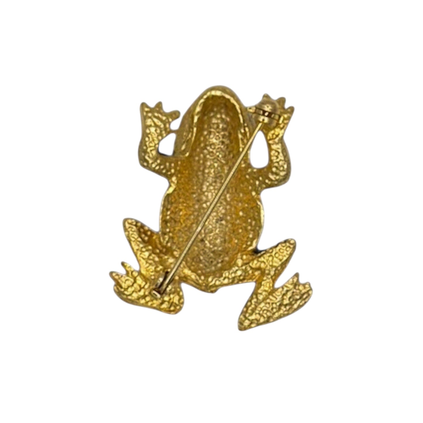 Vintage Gold-Plated Green & Blue Enamel Frog Brooch — 1980s