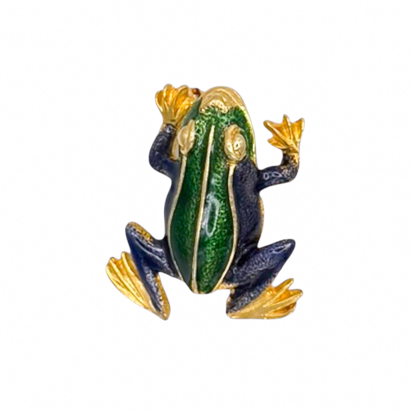 Vintage Gold-Plated Green & Blue Enamel Frog Brooch — 1980s