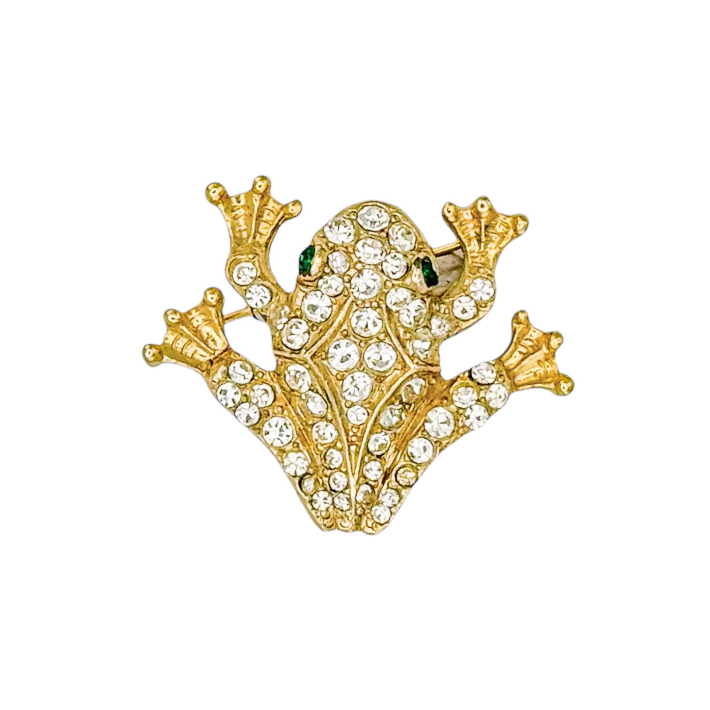 Vintage Crystal-Covered Rhinestone Frog Brooch — 1980s