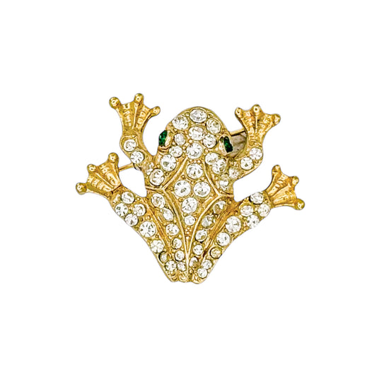 Vintage Crystal-Covered Rhinestone Frog Brooch — 1980s