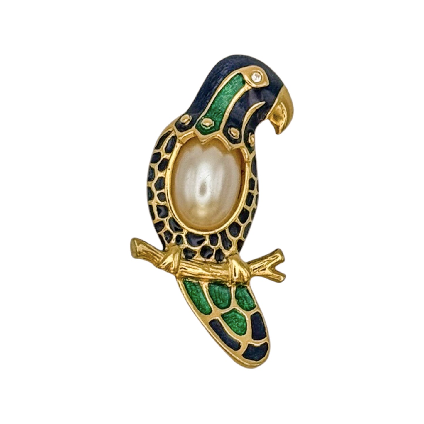 Vintage Gold-Plated Enamel Parrot Brooch — 1980s