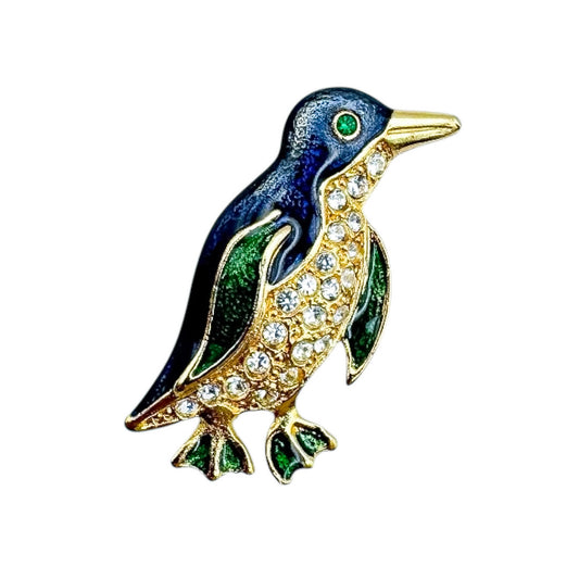 Vintage Gold-Plated Enamel Penguin Brooch — 1980s