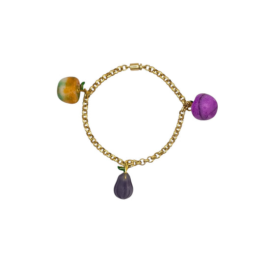 Quartz Renkli Meyve Charm’lı Vintage Altın Kaplama Bilezik — 1980'ler
