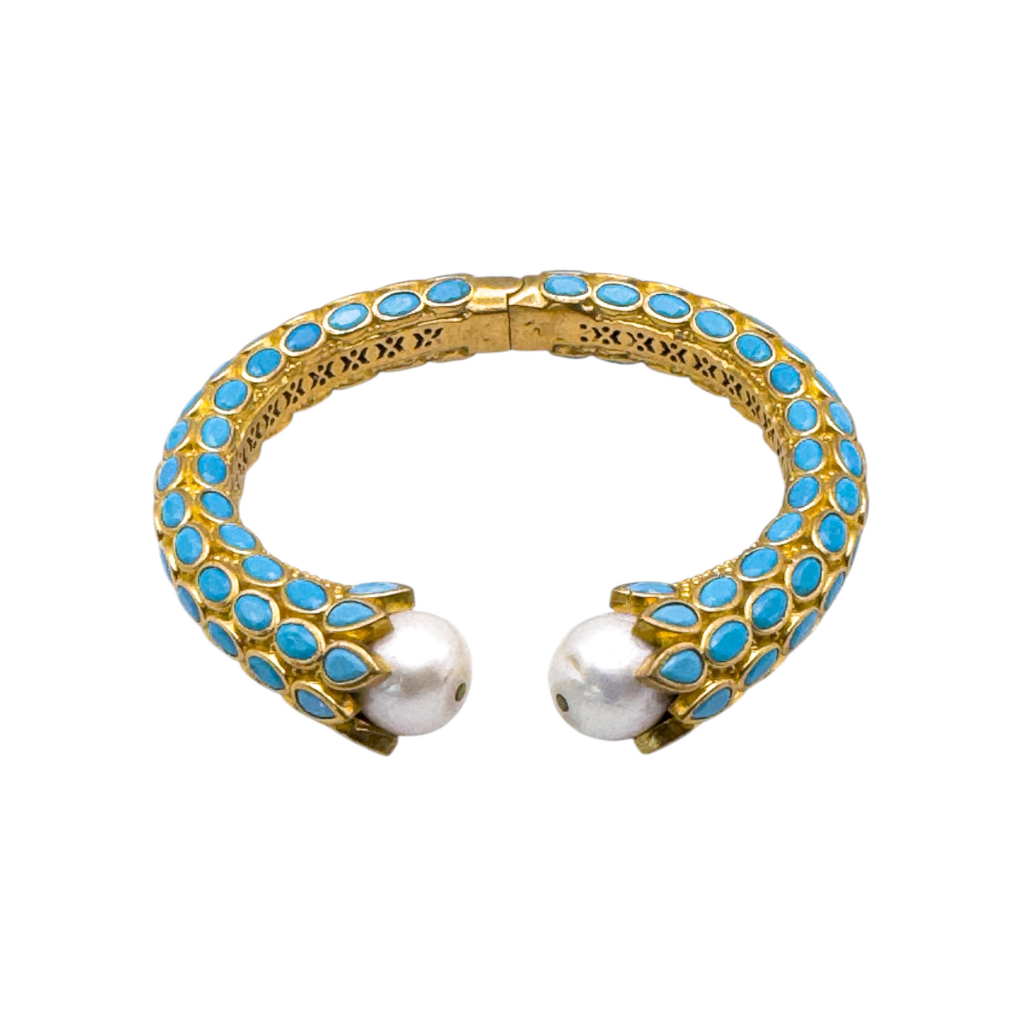 Vintage-Inspired Gold Turquoise Bead & Pearl Cuff Bracelet