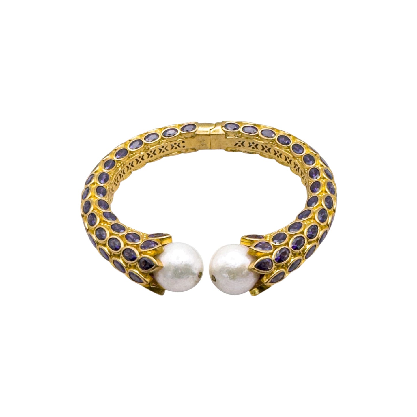 Vintage Stili Altın Mor Rhinestone & İnci Bileklik