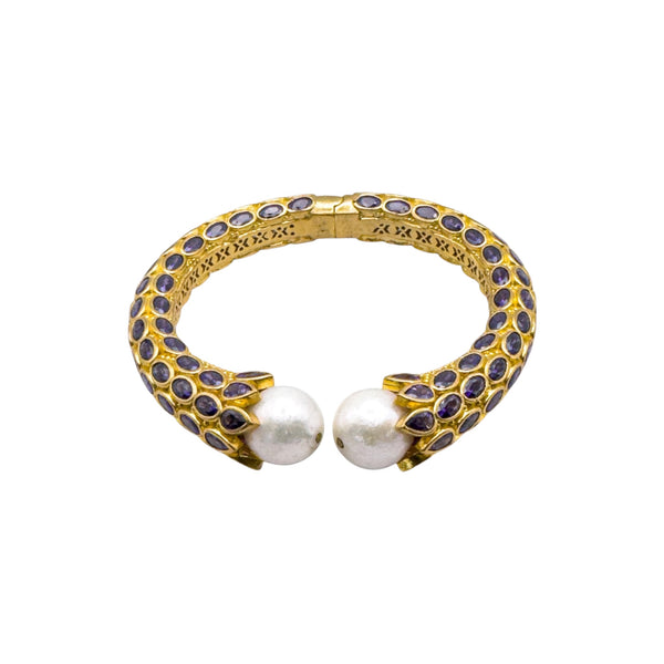 Vintage Stili Altın Mor Rhinestone & İnci Bileklik