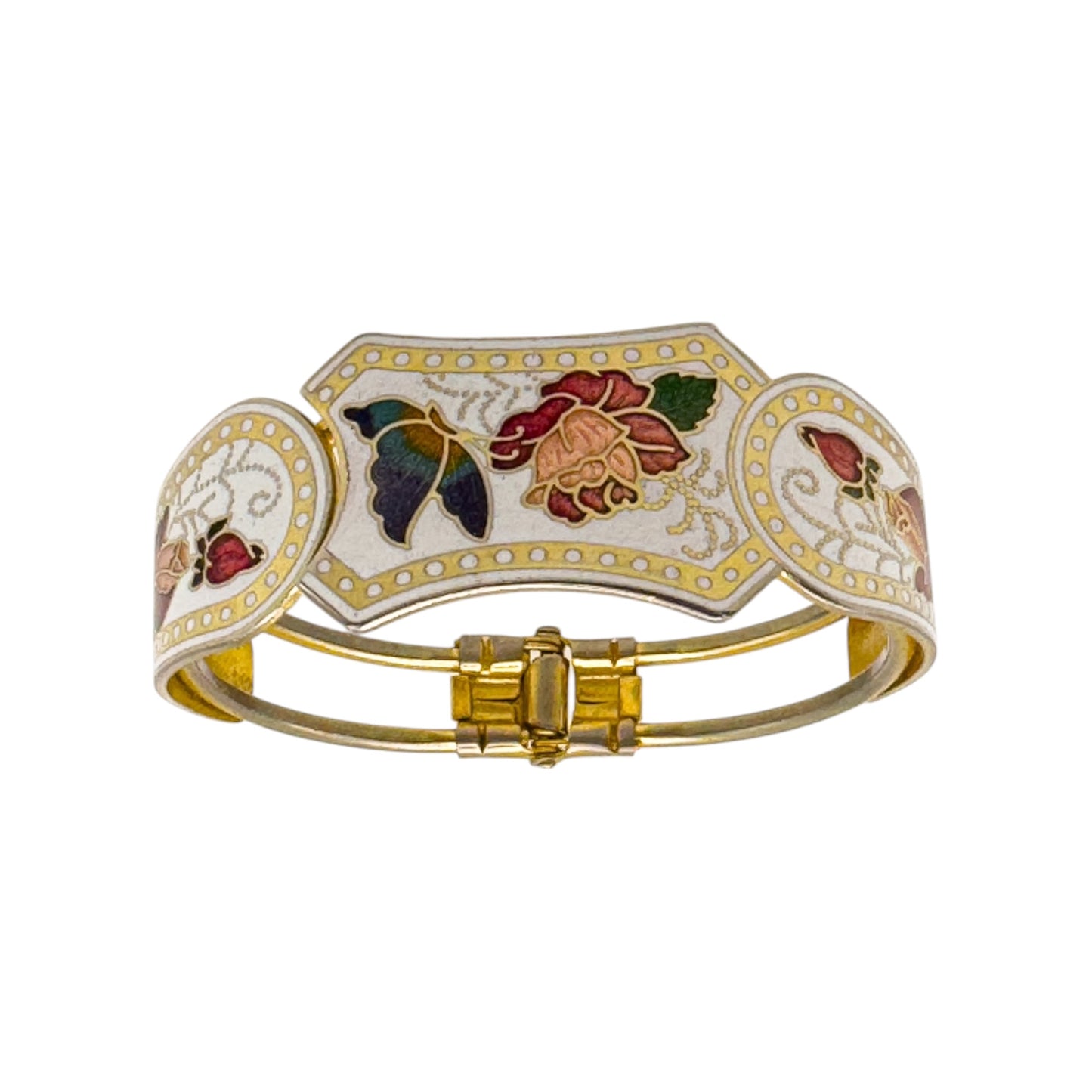 Vintage Cloisonné Kelebek & Çiçek Bilezik — 1970'ler