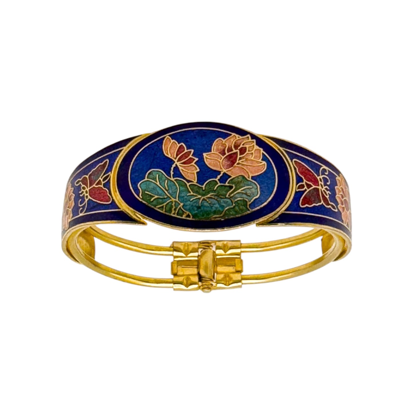 Vintage Cloisonné Kelebek & Çiçek Bilezik — 1970'ler
