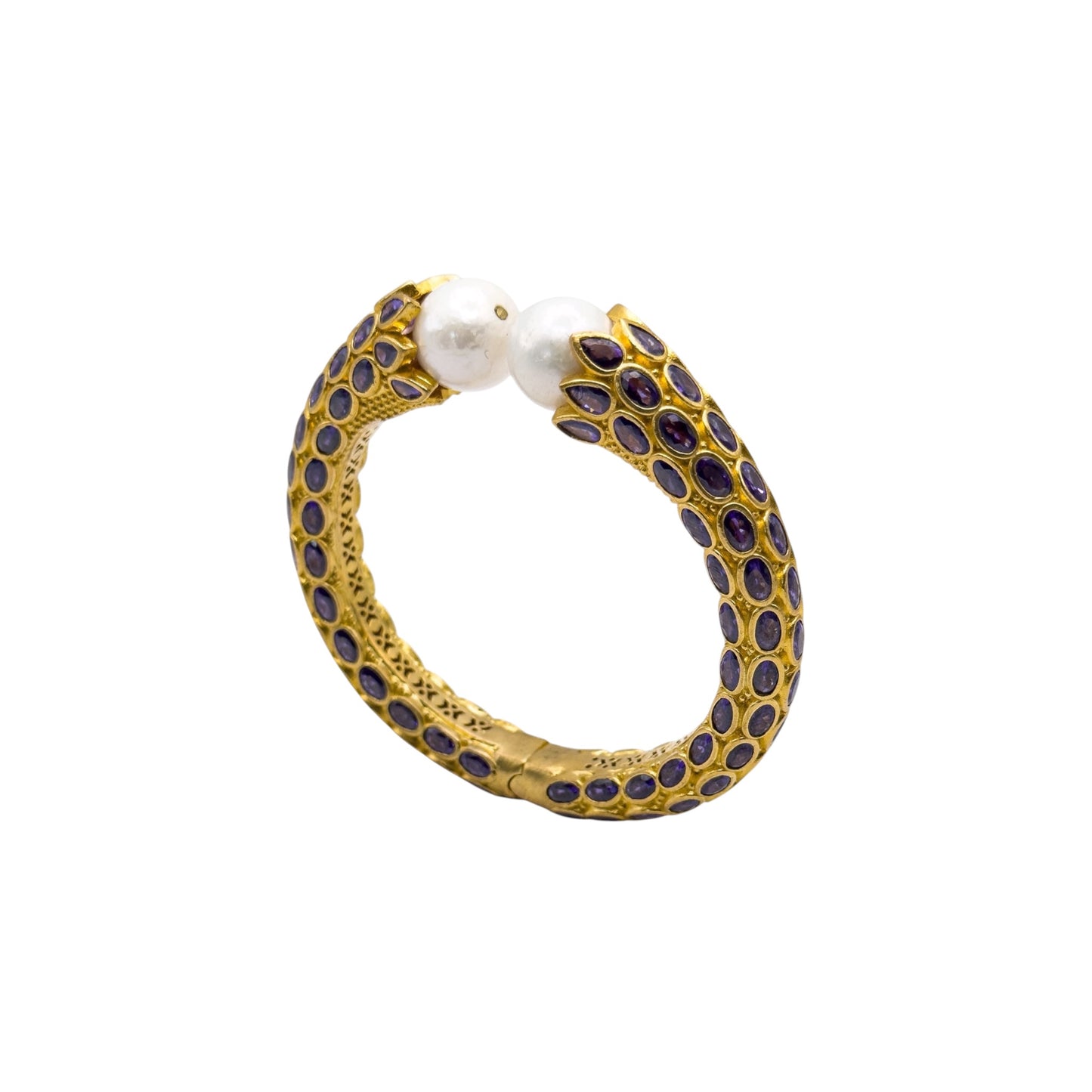 Vintage Stili Altın Mor Rhinestone & İnci Bileklik
