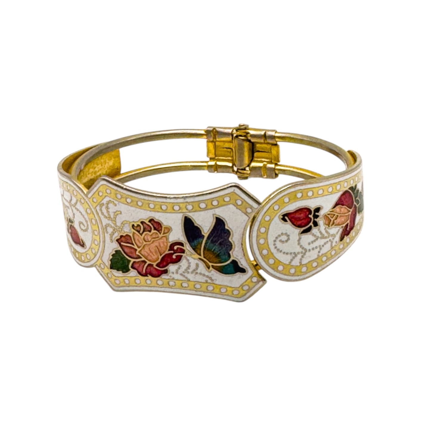 Vintage Cloisonné Kelebek & Çiçek Bilezik — 1970'ler