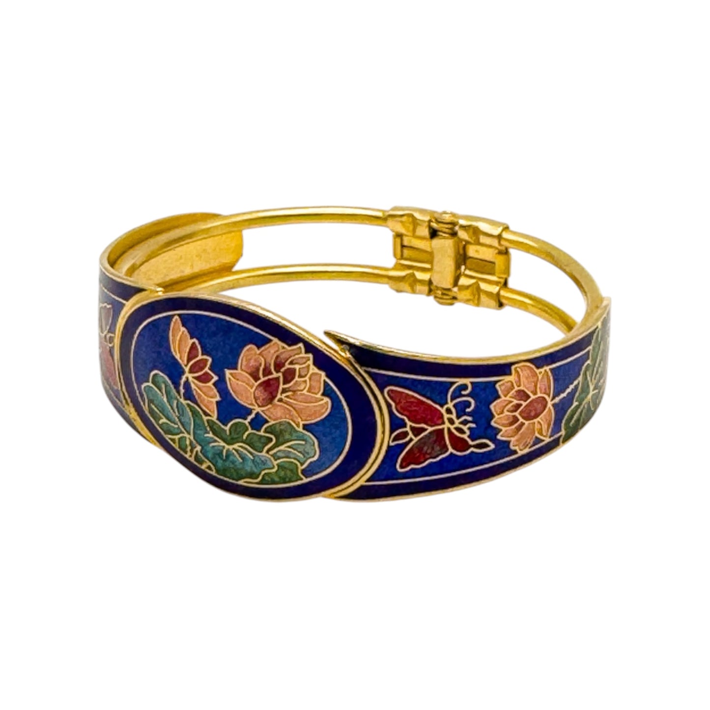 Vintage Cloisonné Kelebek & Çiçek Bilezik — 1970'ler
