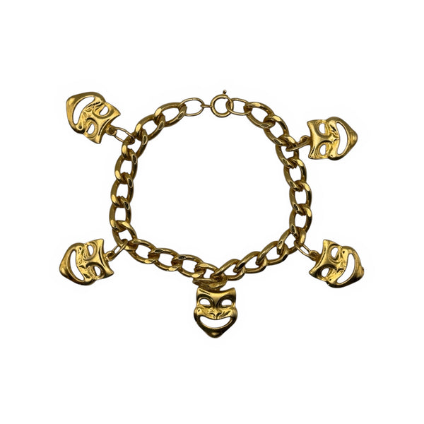 Vintage Altın Kaplama Tiyatro Maskesi Charm Bileklik — 1980'ler