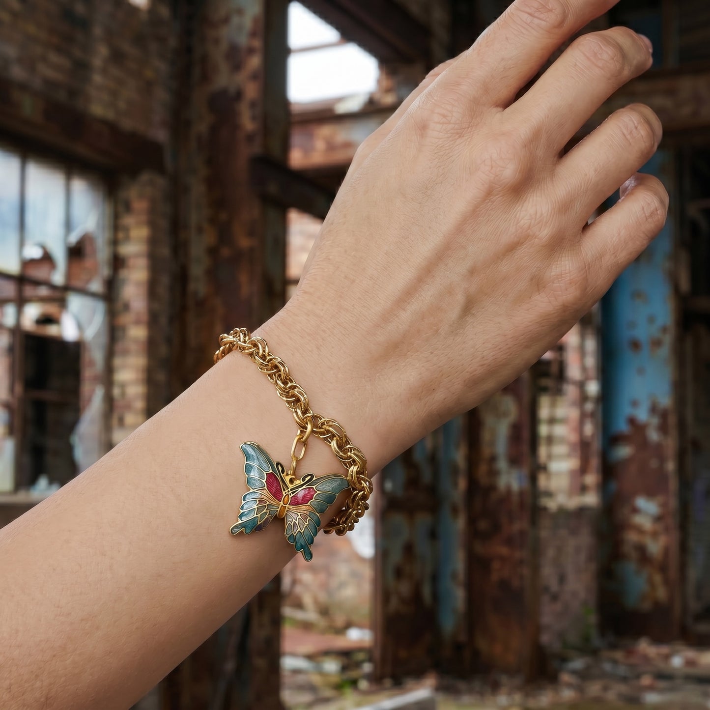 Vintage Cloisonné Butterfly Bracelet — 1970s