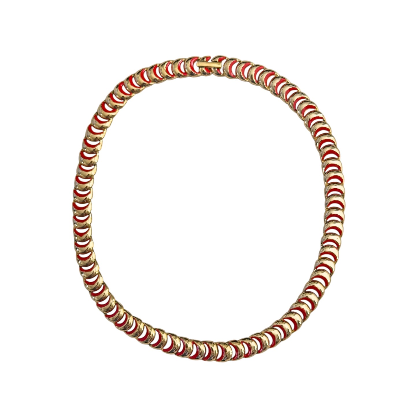 Vintage Red Enamel & Gold Chain Choker Necklace — 1980s