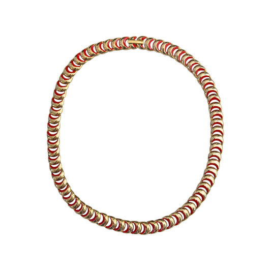 Vintage Kırmızı Mine & Altın Zincir Choker Kolye — 1980'ler