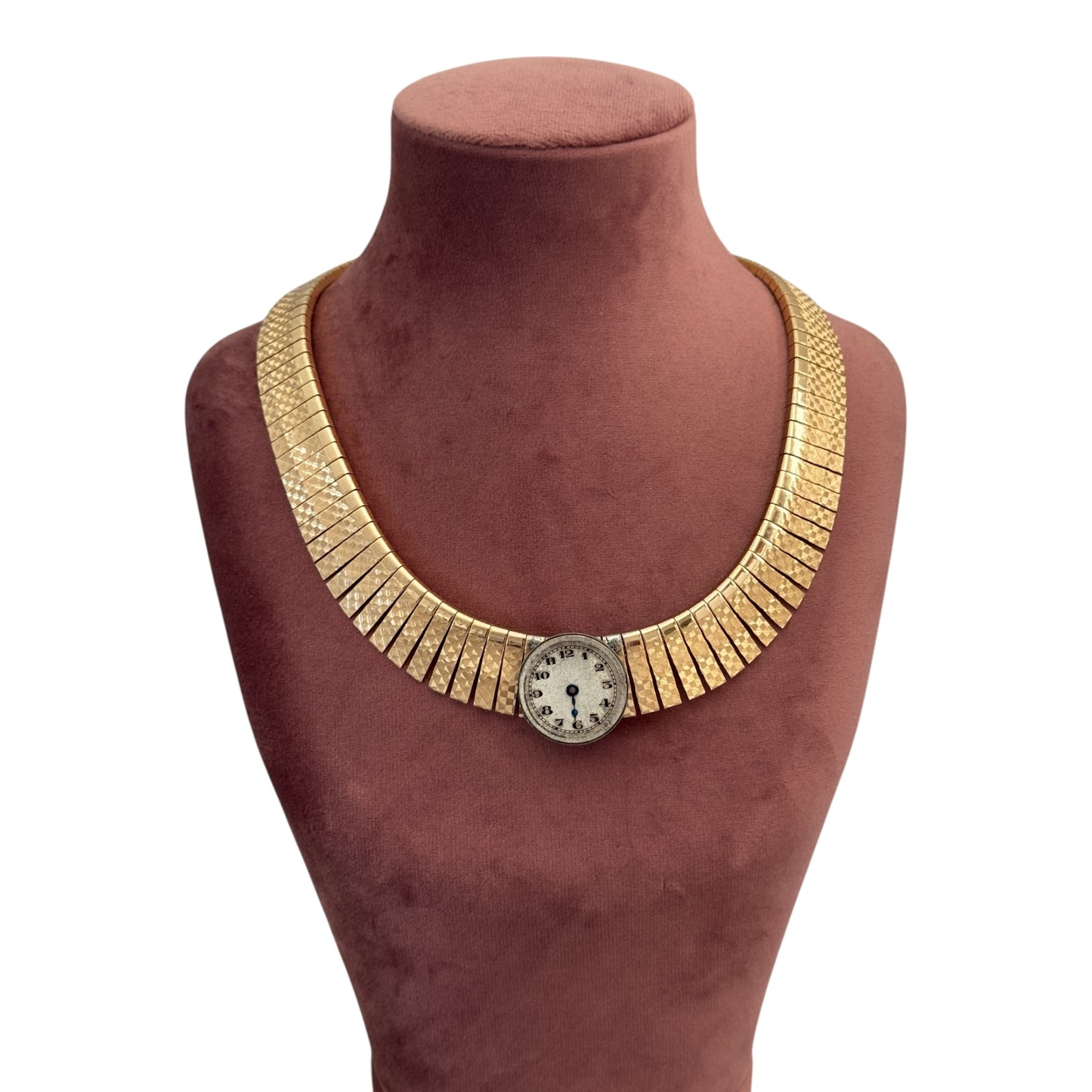 Vintage Cleopatra Geometric Collar Necklace with Antique Watch Movement — 1980s