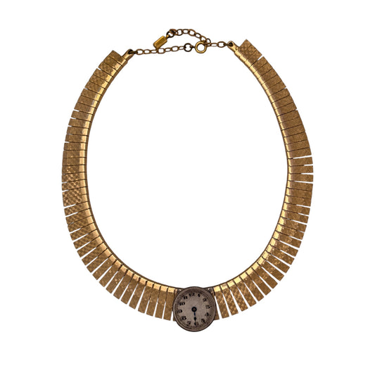 Vintage Cleopatra Geometric Collar Necklace with Antique Watch Movement — 1980s