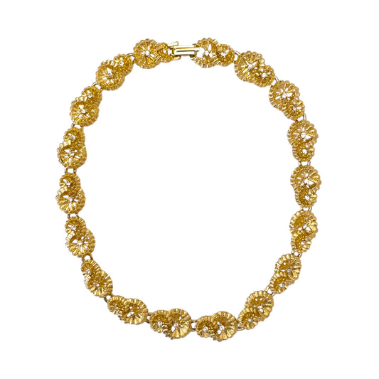 Vintage Altın Çiçek Motifli Choker Kolye ve İmitasyon Elmas Detay — 1980'ler