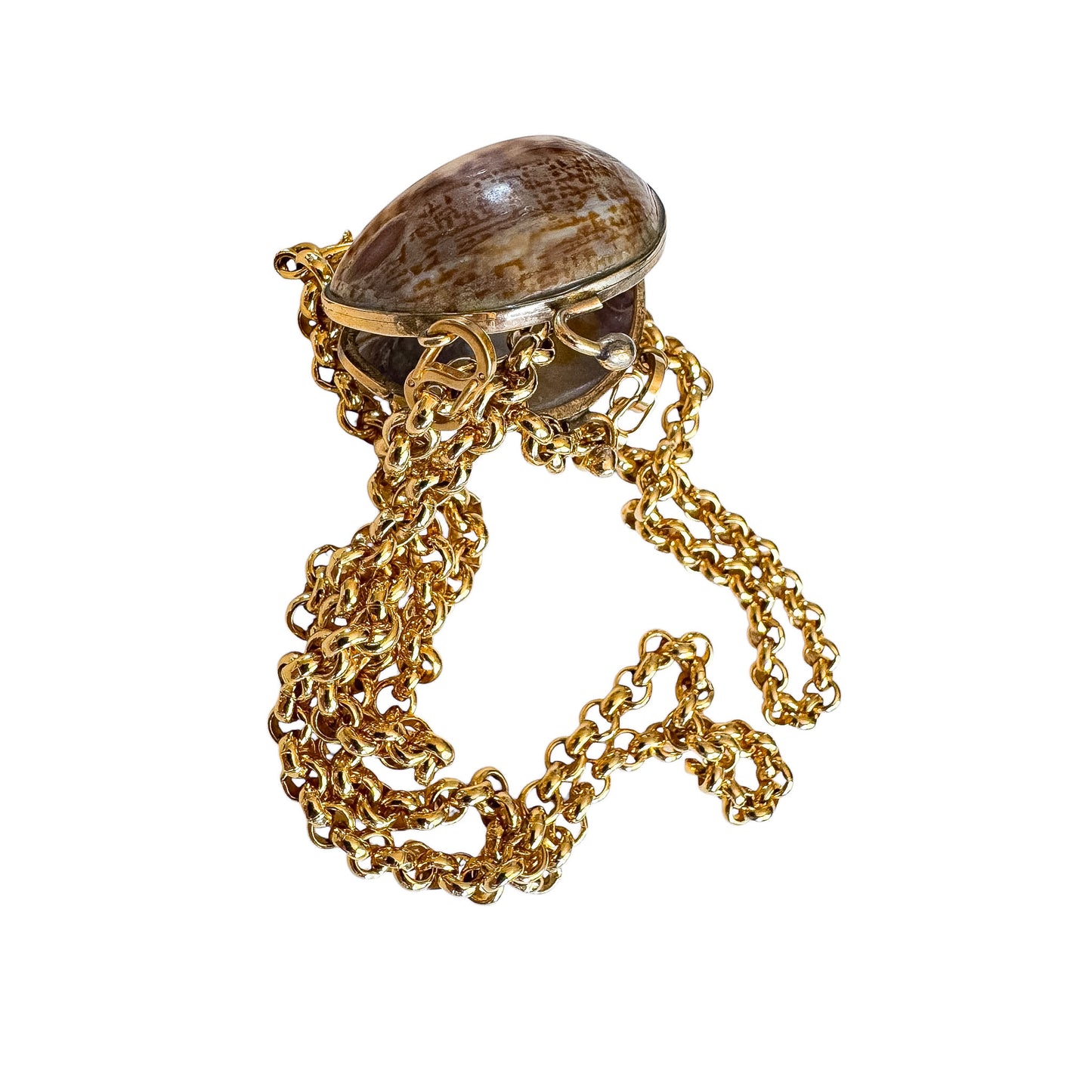 Vintage Rolo Chain Long Necklace with Seashell Bag Pendant — 1980s