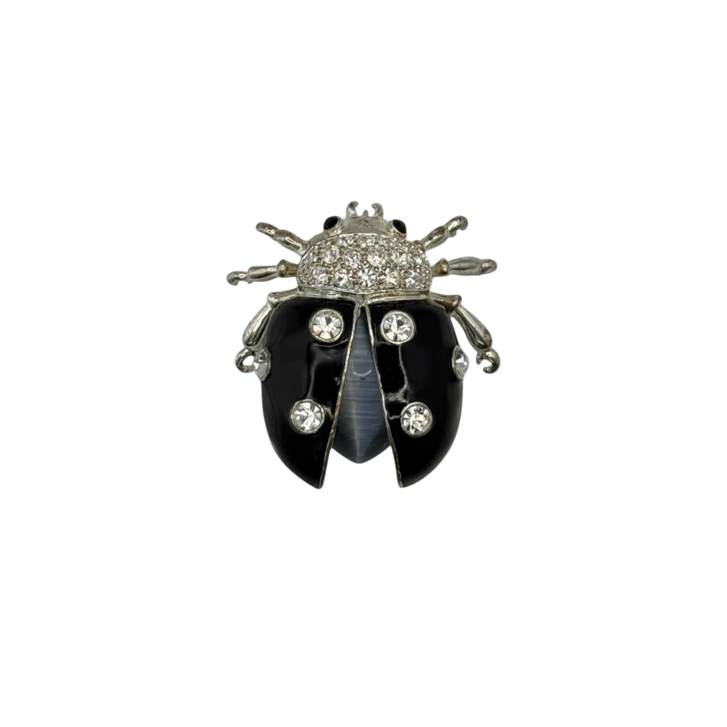 Vintage Altın Kaplama Siyah Mine Swarovski Uğur Böceği Broş — 1980'ler