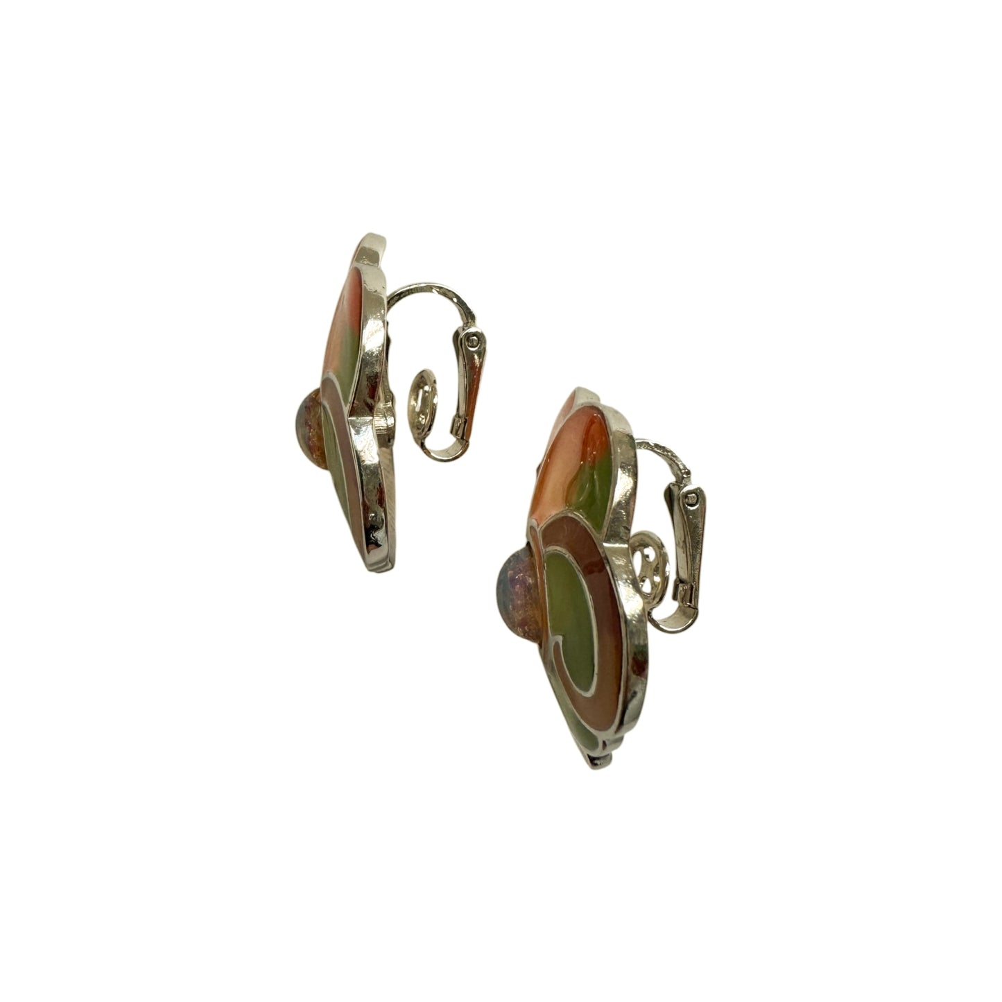 Vintage Bergdorf Goodman Enamel Swirl Earrings with Opal Centre — 1980s