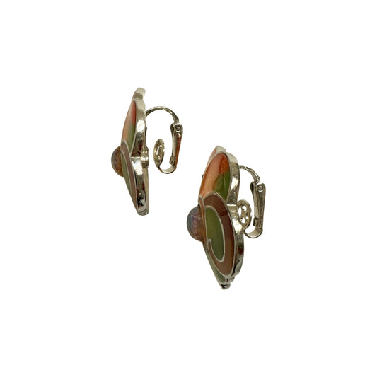 Vintage Bergdorf Goodman Enamel Swirl Earrings with Opal Centre — 1980s
