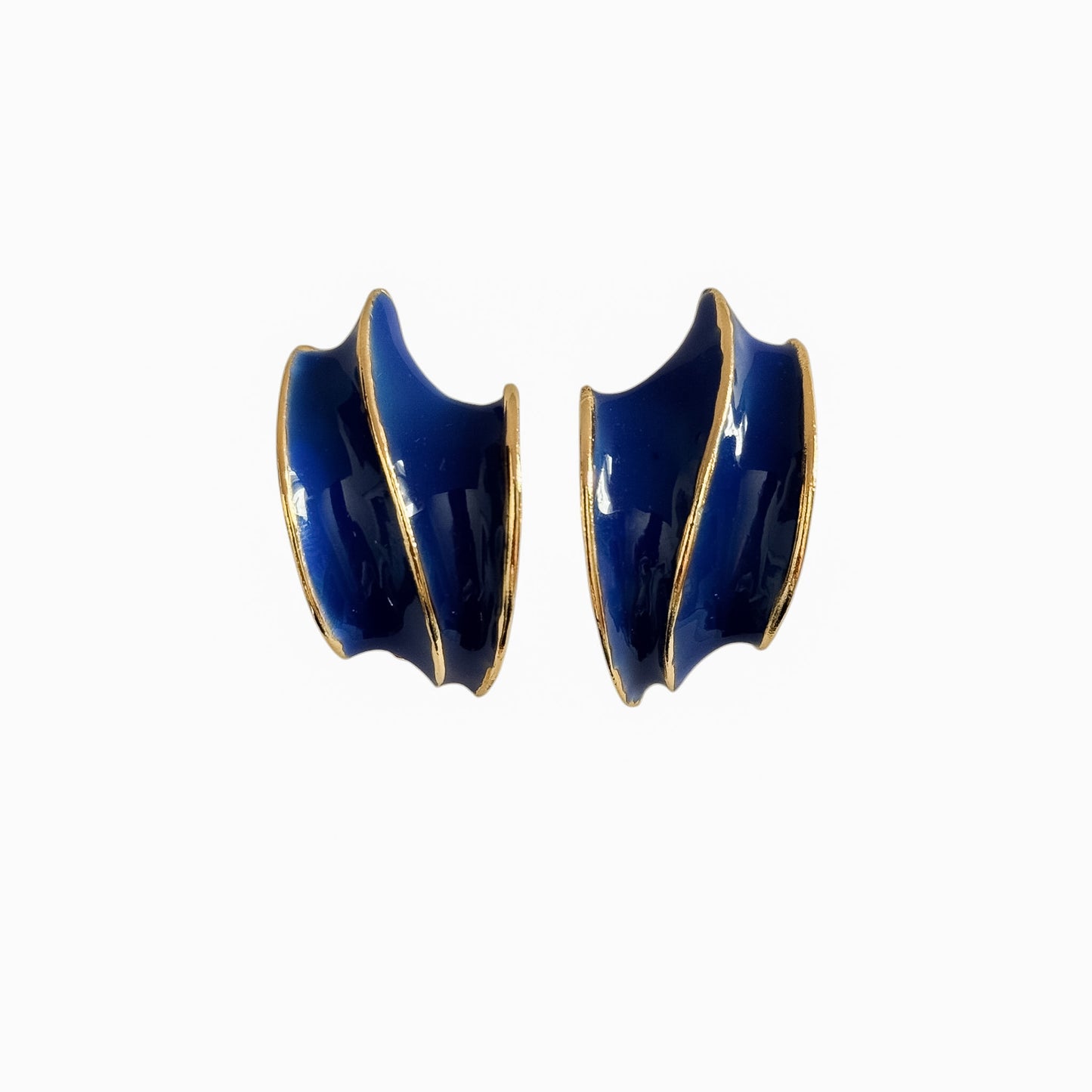 Vintage Gold & Blue Enamel Clip-On Earrings — 1980s